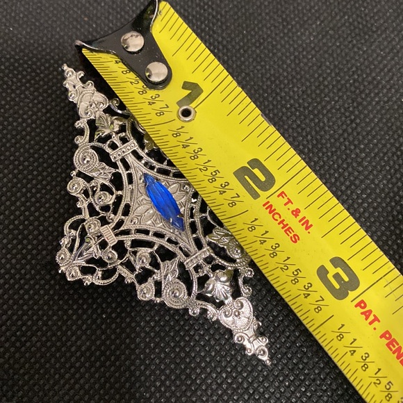 Vintage 80’s silver metal with blue stone brooch - Picture 3 of 4